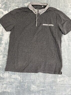 Guess Boys Charcoal Polo Shirt With Button-Up Collar & Pocket Trim XL